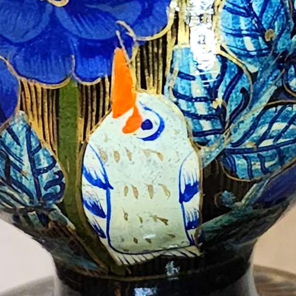 Hand Painted Blue & Gold Floral with White Bird Wooden Candlestick Holder 7.75" - Picture 4 of 10